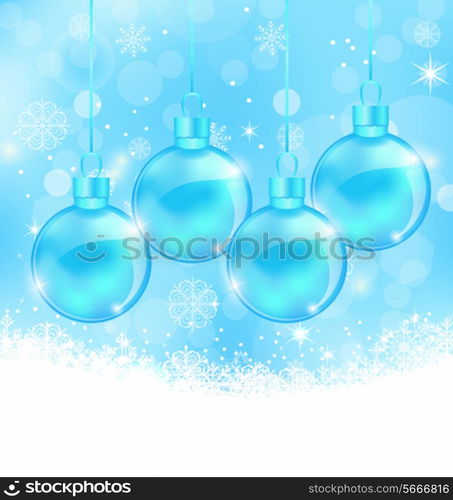 Illustration winter snowflakes background with Christmas glass balls - vector