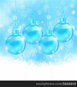 Illustration winter snowflakes background with Christmas glass balls - vector