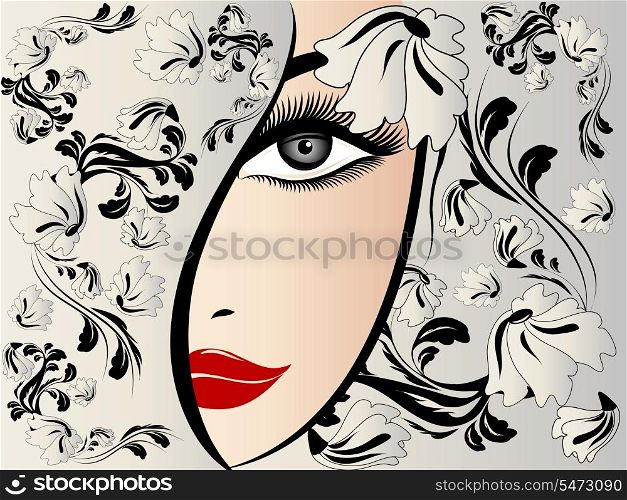 Illustration with beautiful girl on a floral background