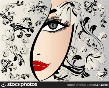 Illustration with beautiful girl on a floral background
