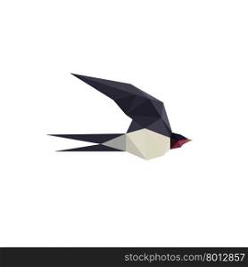 Illustration with beautiful origami swallow bird isolated on white background