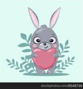 Illustration with cute cartoon rabbit. Element for print, postcard and poster. Vector illustration.	