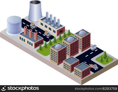 Illustration with elements of urban and industrial buildings