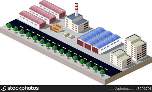 Illustration with elements of urban and industrial buildings