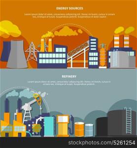 Illustration with energy sources and refinery. Industry set horizontal banners website design abstract isolated vector illustration