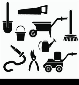 illustration with garden tools silhouettes