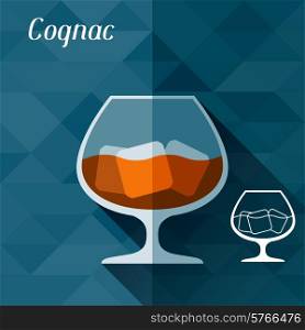 Illustration with glass of cognac in flat design style.