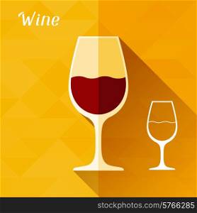 Illustration with glass of wine in flat design style.