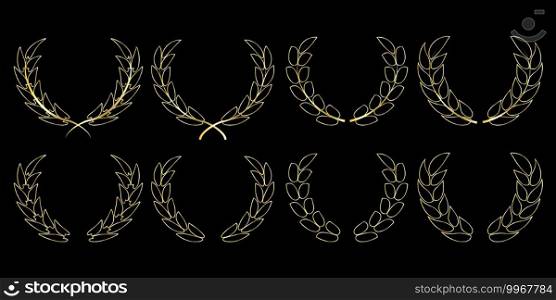 Illustration with gold wreaths on black background. Holiday vector illustration. Christmas banner. Stock image. EPS 10.. Illustration with gold wreaths on black background. Holiday vector illustration. Christmas banner. Stock image. 