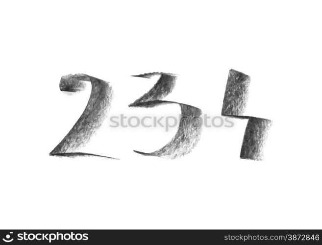 Illustration with hand drawn chalk numbers isolated on white background