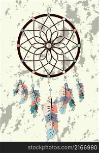 Illustration with hand drawn dream catcher. Feathers and beads. Doodle drawing. Illustration with hand drawn dream catcher. Feathers and beads. Doodle drawing.