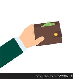 Illustration with hand wallet in flat style, finance vector isolated. Illustration with hand wallet in flat style, finance vector