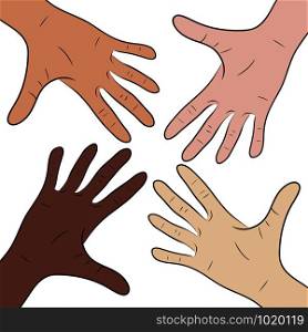 Illustration with hands of people of different nationalities