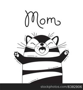Illustration with joyful cat who shouts - Mom. For design of funny avatars, posters and cards. Cute animal.. Illustration with joyful cat who shouts - Mom. For design of funny avatars, posters and cards. Cute animal. Cute animal in vector.