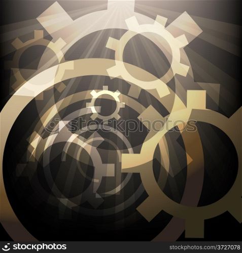 Illustration with lighted up gears drawn in abstract style