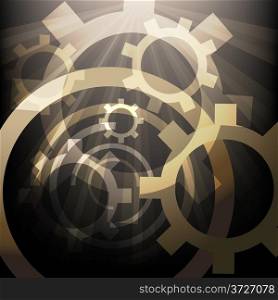 Illustration with lighted up gears drawn in abstract style