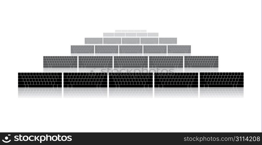 Illustration with many computer keyboards fading in distance.