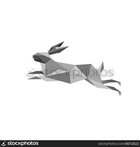 Illustration with origami jumping rabbit isolated on white background