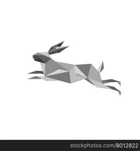 Illustration with origami jumping rabbit isolated on white background
