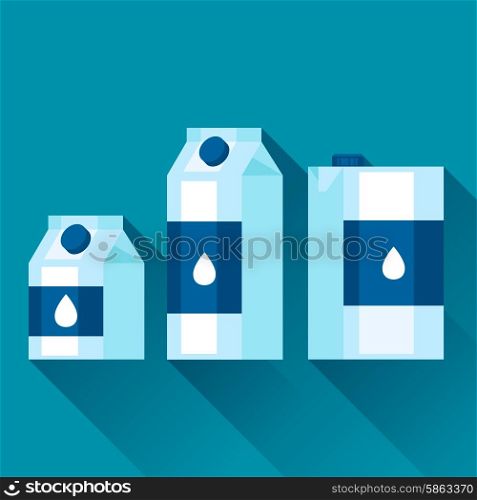 Illustration with packaging of milk in flat design style. Illustration with packaging of milk in flat design style.