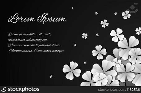Illustration with paper white flowers, dark background and place for text for your business. Illustration with paper white flowers, dark background and place