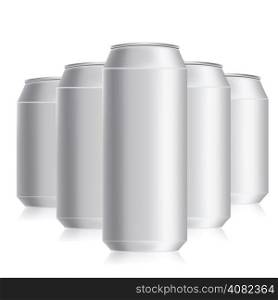 illustration with set of drink cans on a white background