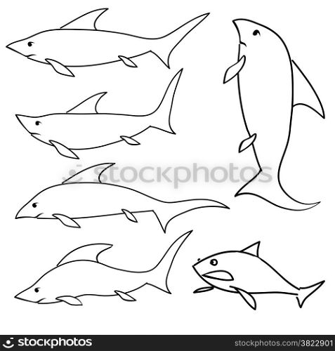 illustration with shark set on white background