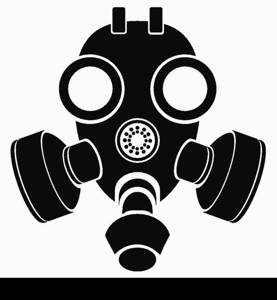 illustration with silhouette of gas mask on a white background for your design