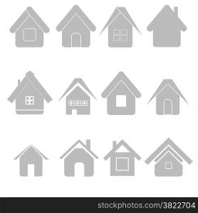 illustration with silhouettes house set on white background