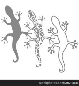 illustration with silhouettes of salamander on white background
