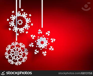 Illustration with white snowflakes on red background. EPS 10. Illustration with white snowflakes on red