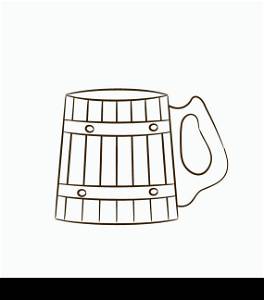 Illustration wooden mug with beer isolated on white background - vector
