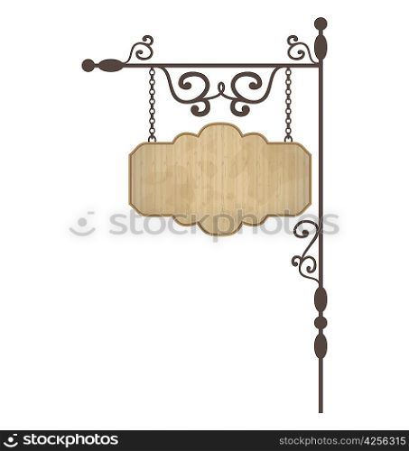 Illustration wooden noticeboard with floral forged elements - vector