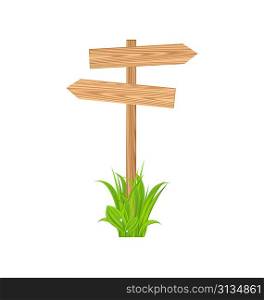 Illustration wooden signboard for guidepost, grass - vector