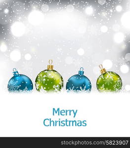 Illustration Xmas Winter Background with Colorful Glass Balls and Snowflakes - Vector