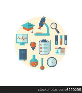 Illustrations concept of management medical science research, set flat icons - vector