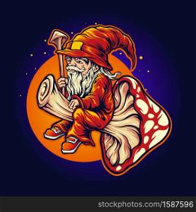 Illustrations Magic Mushrom Logo Shaman Mascot Fly