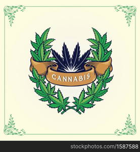 Illustrations Marijuana leaves frame With Cannabis Ribbon