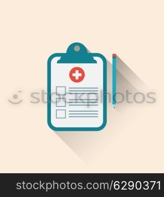 Illustrations medical record clipboard and pencil with long shadows - vector