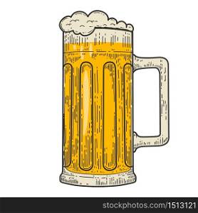 Illustrations of mug of beer in engraving style. Design element for logo, label, emblem, sign. Vector illustration