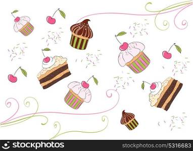 Illustrations of the chocolate cakes with cherry