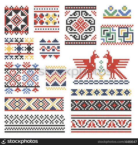 Illustrations of traditional russian culture. Geometrical ornament in ethnic style. Ornament russian geometric textile vector collection. Illustrations of traditional russian culture. Geometrical ornament in ethnic style