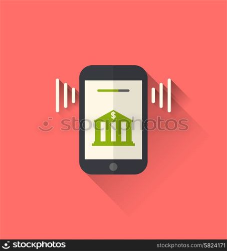Illustrations Smart Phone with Processing of Mobile Payments from Bank on the Screen, Flat Modern Design Style - Vector