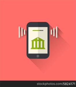 Illustrations Smart Phone with Processing of Mobile Payments from Bank on the Screen, Flat Modern Design Style - Vector