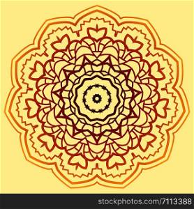 illustrative and decorative colorful golden abstract mandala vector, a mix of geometrical art design and repeated pattern, round circles, perfect for coloring pages, greeting card and christmas, wedding party then henna tattoos. also helpful in yoga and meditation