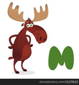 Illustrator of Letter &rsquo;M is for Moose&rsquo;. M for mooser. Animal Alphabet collection. Vector illustration