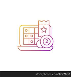 iLottery gradient linear vector icon. Online gaming websites. Playing lottery from computer. Electronic tickets. Thin line color symbols. Modern style pictogram. Vector isolated outline drawing. iLottery gradient linear vector icon