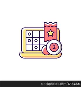 iLottery RGB color icon. Online gaming websites. Playing lottery from smartphone, computer. Virtually spinning wheel. Electronic tickets. Isolated vector illustration. Simple filled line drawing. iLottery RGB color icon
