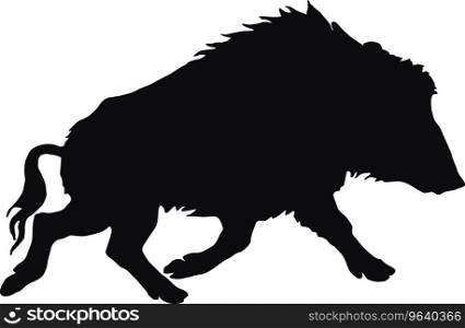 Image black silhouette one running wild boar Vector Image
