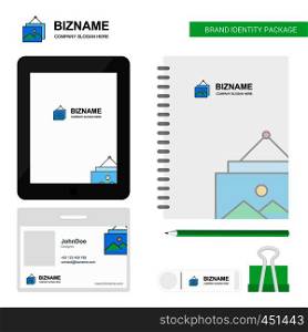 Image frame Business Logo, Tab App, Diary PVC Employee Card and USB Brand Stationary Package Design Vector Template